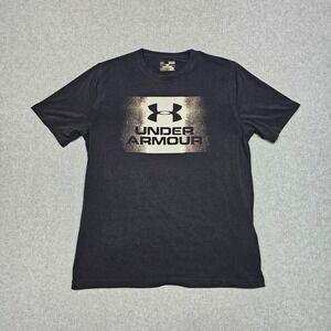 Under Armour Mens Medium UA Heatgear Loose Fit Adult Black Logo Shirt